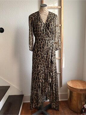 ba&sh Jisy Metallic Leopard Print Maxi Lady Dress Sz: Med